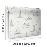 Set Sail Taupe by NuWallpaper Breezy Watercolor Nautical Sailboat Lighthouse and Coastal Scene Peel and Stick Wallpaper - NUS6498