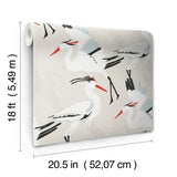 Coastal Wings Tan by NuWallpaper Coastal Crane Bird Peel and Stick Wallpaper with Linen Texture in Tan Black and Red Accents - NUS6500