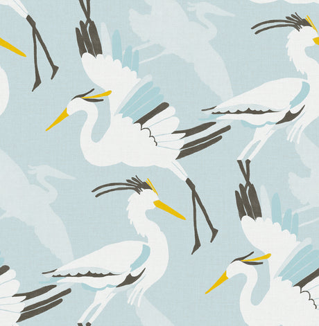 Coastal Wings Blue Peel and Stick Wallpaper by NuWallpaper NUS6501 featuring crane egret bird pattern in blue and white