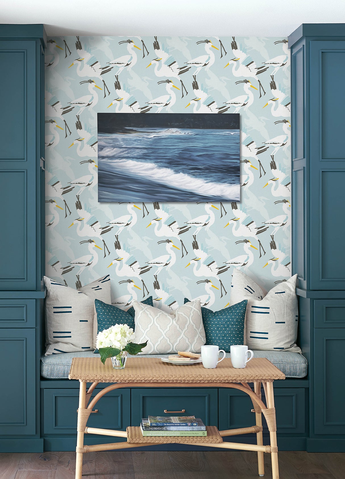 Coastal Wings Blue by NuWallpaper Nautical Egret Crane Bird Peel and Stick Wallpaper 20.5 in x 18 ft Fully Removable Single Roll NUS6501