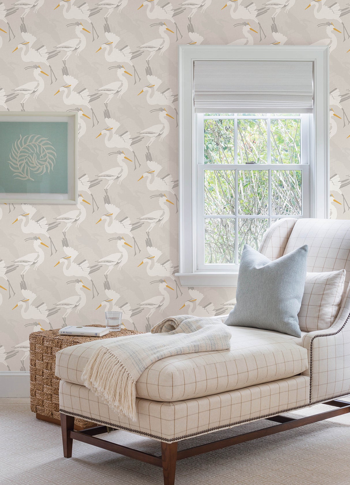 Coastal Wings Taupe by NuWallpaper Crane Bird Nautical Peel and Stick Wallpaper 20.5 in x 18 ft Fully Removable Vinyl NUS6502