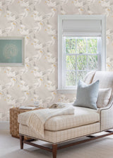 Coastal Wings Taupe by NuWallpaper Crane Bird Nautical Peel and Stick Wallpaper 20.5 in x 18 ft Fully Removable Vinyl NUS6502