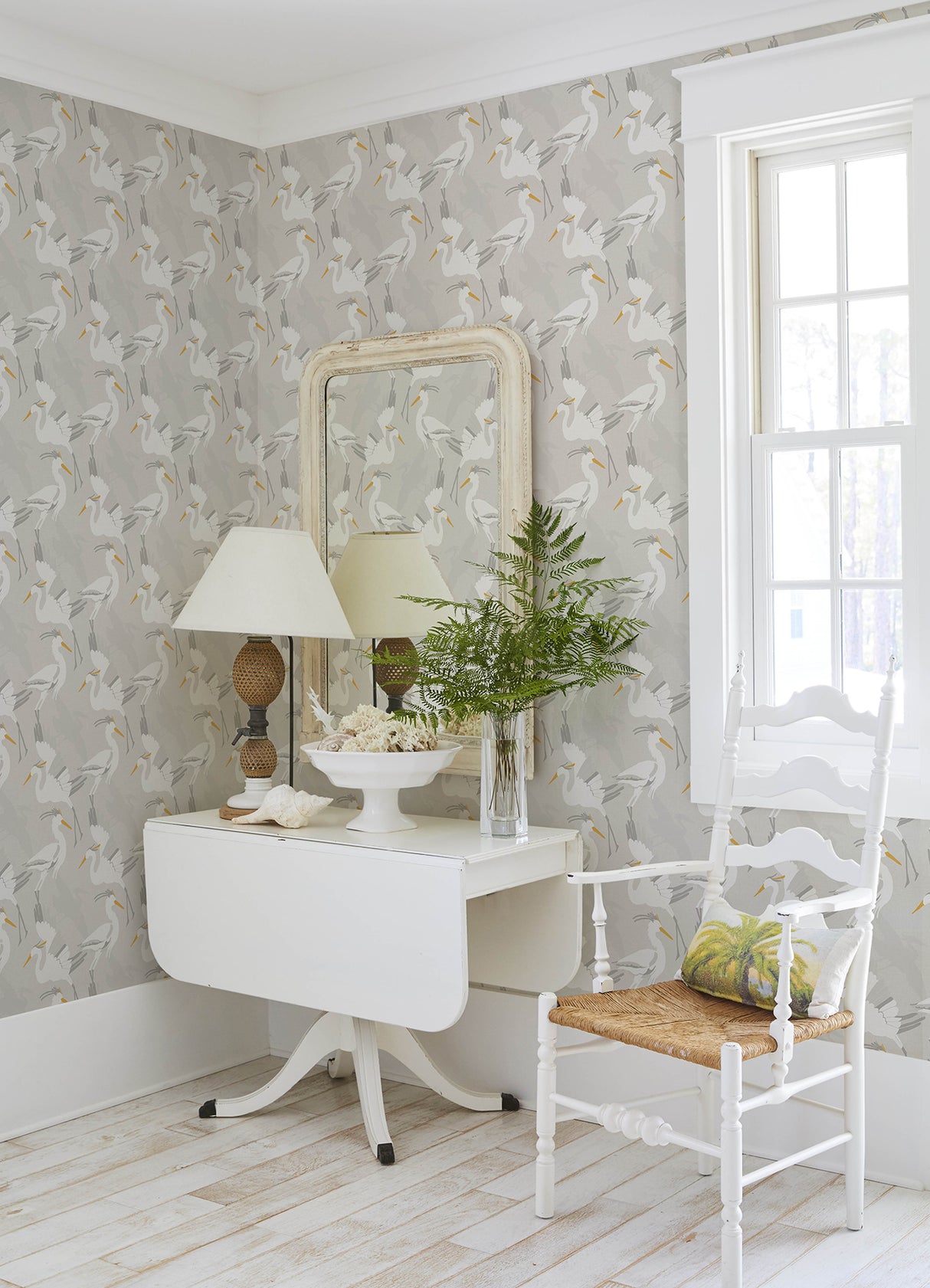 Coastal Wings Taupe by NuWallpaper Crane Bird Nautical Peel and Stick Wallpaper 20.5 in x 18 ft Fully Removable Vinyl NUS6502