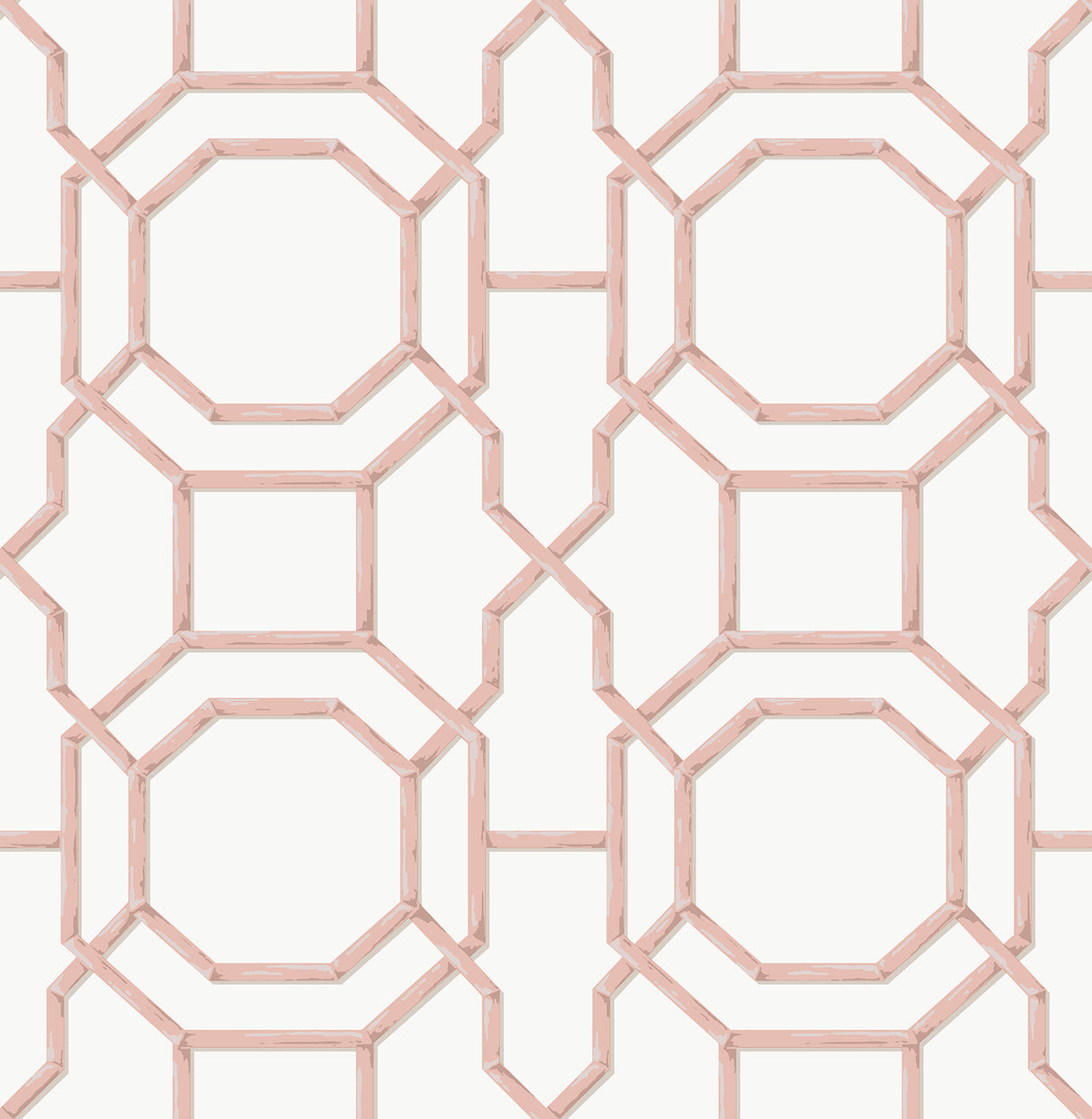 Sanya Coral Peel and Stick Wallpaper by NuWallpaper - Blush Pink Bamboo Trellis Geometric Pattern - NUS6503