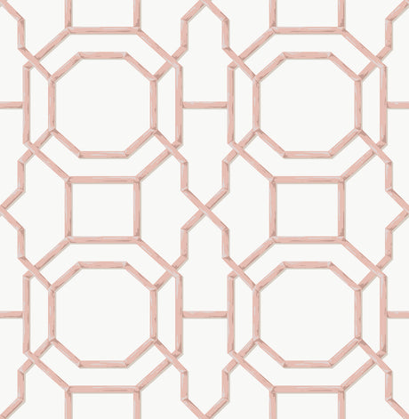 Sanya Coral Peel and Stick Wallpaper by NuWallpaper - Blush Pink Bamboo Trellis Geometric Pattern - NUS6503