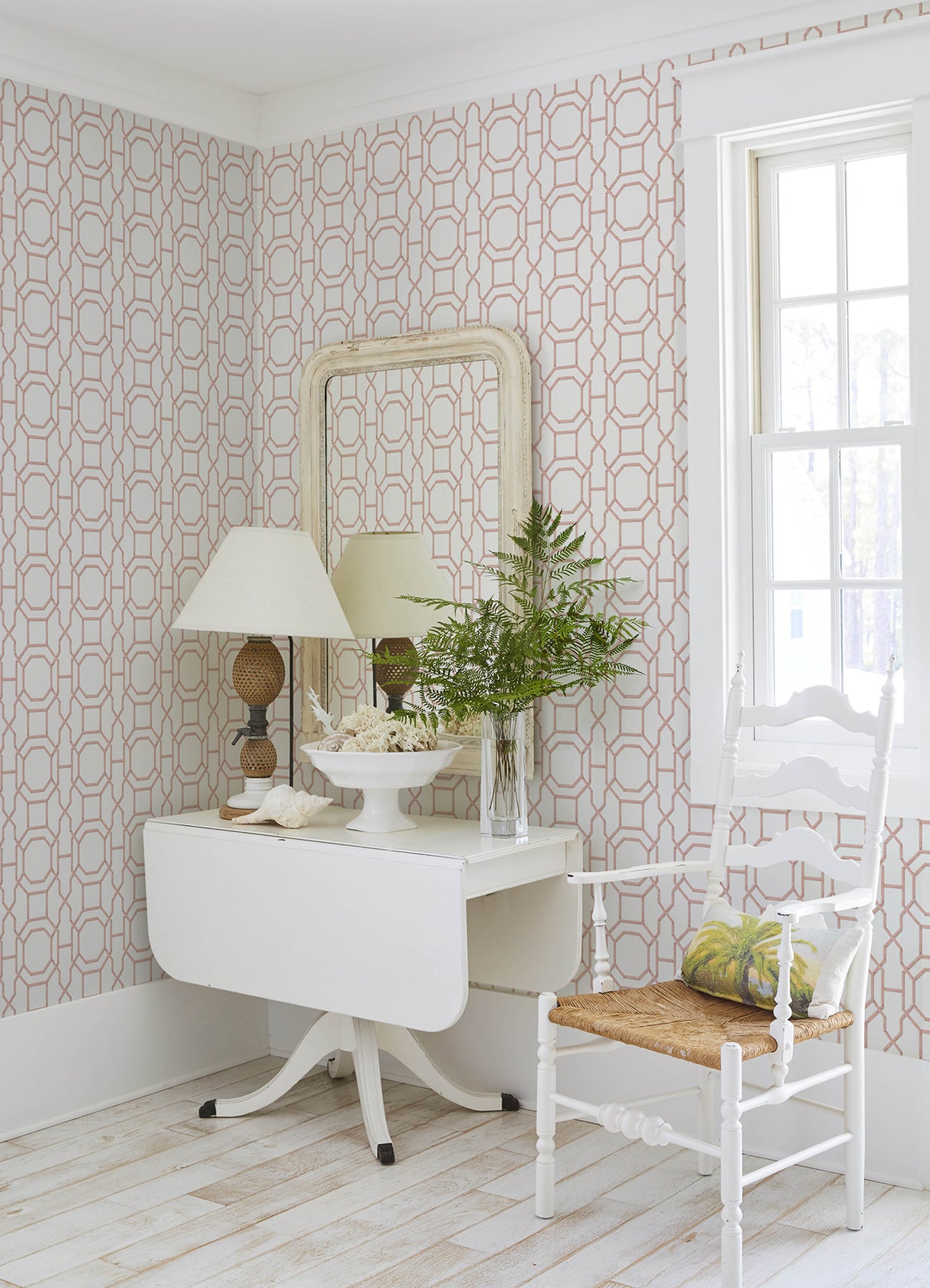 Sanya Coral by NuWallpaper Blush Pink Trellis Geometric Peel and Stick Wallpaper Fully Removable Vinyl Perfect for DIY Decorating - NUS6503