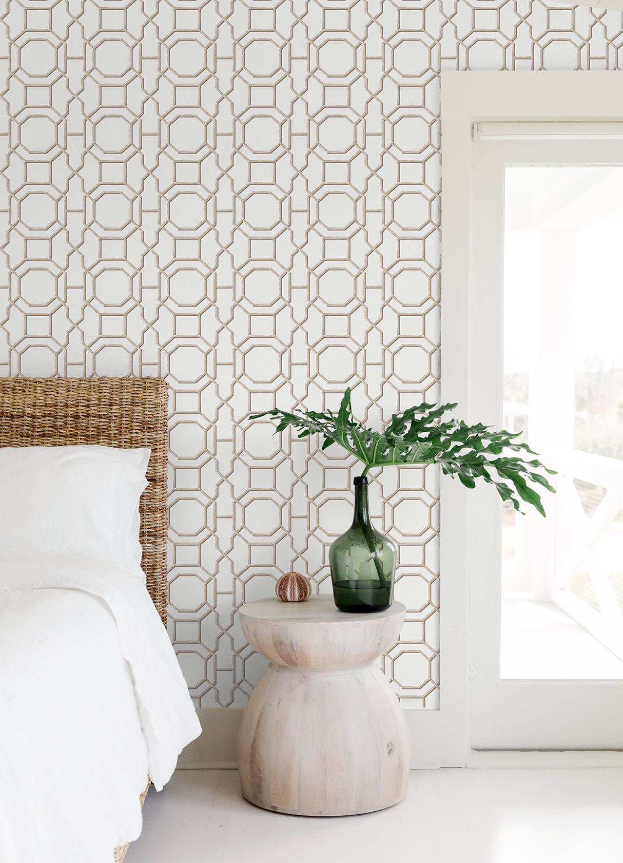 Sanya Sand by NuWallpaper Bamboo Trellis Geometric Peel and Stick Wallpaper Nautical Style Fully Removable Vinyl - NUS6504