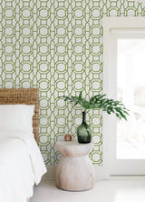 Sanya Green by NuWallpaper Fully Removable Bamboo Trellis Geometric Peel and Stick Wallpaper Ideal for Rentals and DIY Home Decor - NUS6505