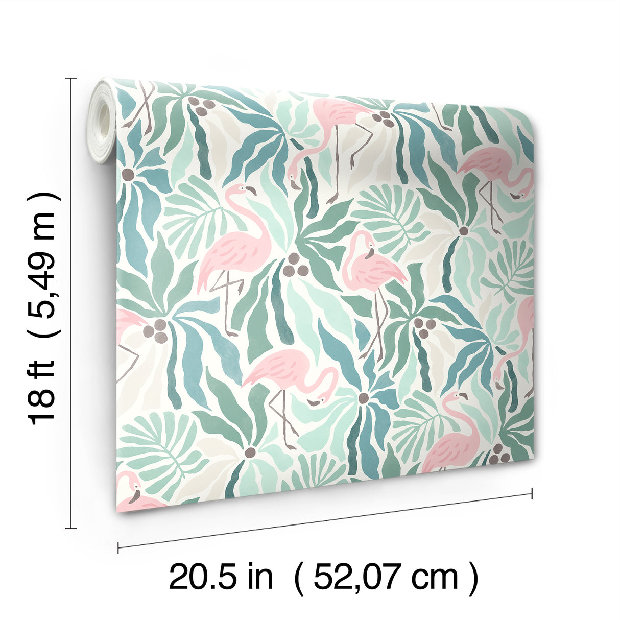 Flamingo Fun Green by WallPops Tropical Pink Flamingo Bird and Leafy Botanical Peel and Stick Removable Wallpaper for Rentals NUS6622