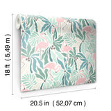 Flamingo Fun Green by WallPops Tropical Pink Flamingo Bird and Leafy Botanical Peel and Stick Removable Wallpaper for Rentals NUS6622