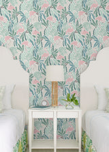 Flamingo Fun Green by WallPops Tropical Pink Flamingo Bird and Leafy Botanical Peel and Stick Removable Wallpaper for Rentals NUS6622