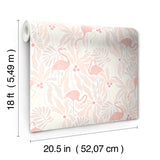 WallPops Flamingo Fun Pink and Taupe Peel and Stick Wallpaper Tropical Flamingo and Botanical Leaf Pattern RoomMates Collection NUS6623
