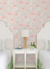 WallPops Flamingo Fun Pink and Taupe Peel and Stick Wallpaper Tropical Flamingo and Botanical Leaf Pattern RoomMates Collection NUS6623