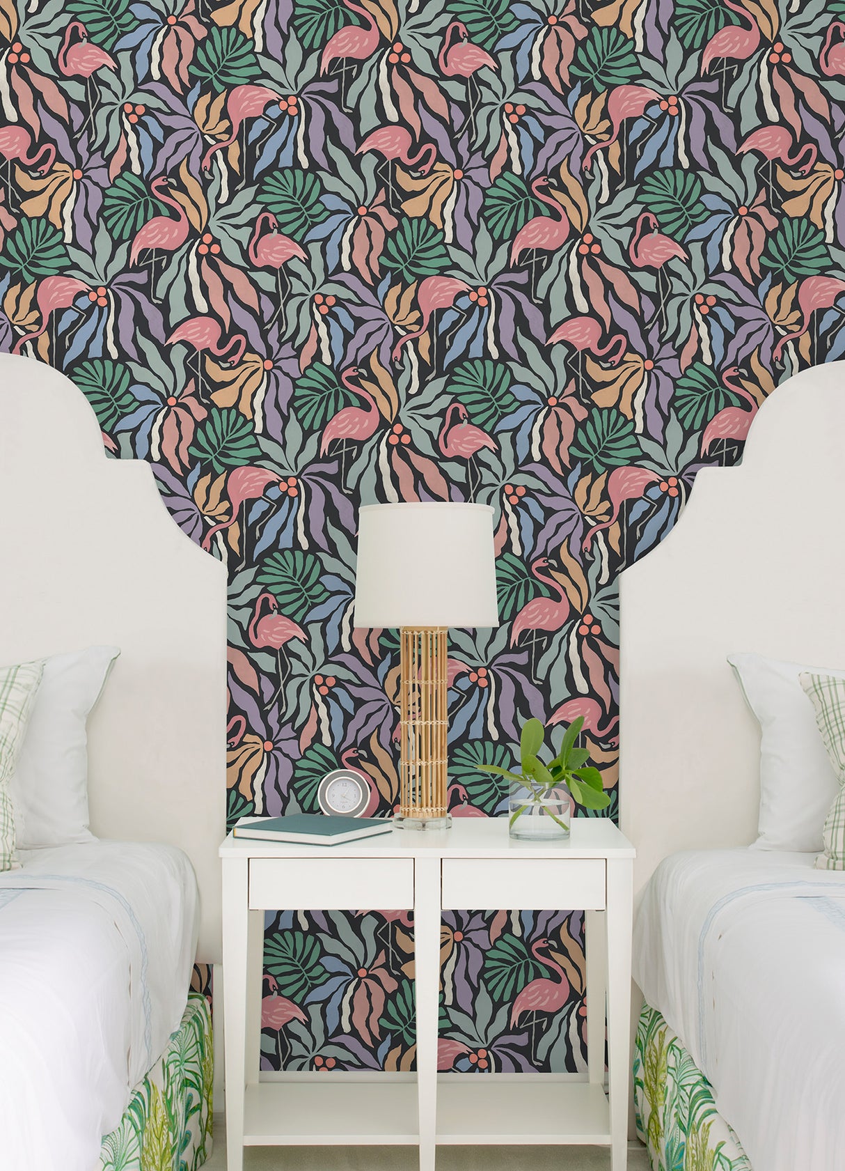 Flamingo Fun Black by WallPops Vibrant Tropical Flamingo and Lush Botanical Leaf Fully Removable Peel and Stick Wallpaper Roll - NUS6624