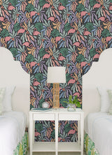 Flamingo Fun Black by WallPops Vibrant Tropical Flamingo and Lush Botanical Leaf Fully Removable Peel and Stick Wallpaper Roll - NUS6624