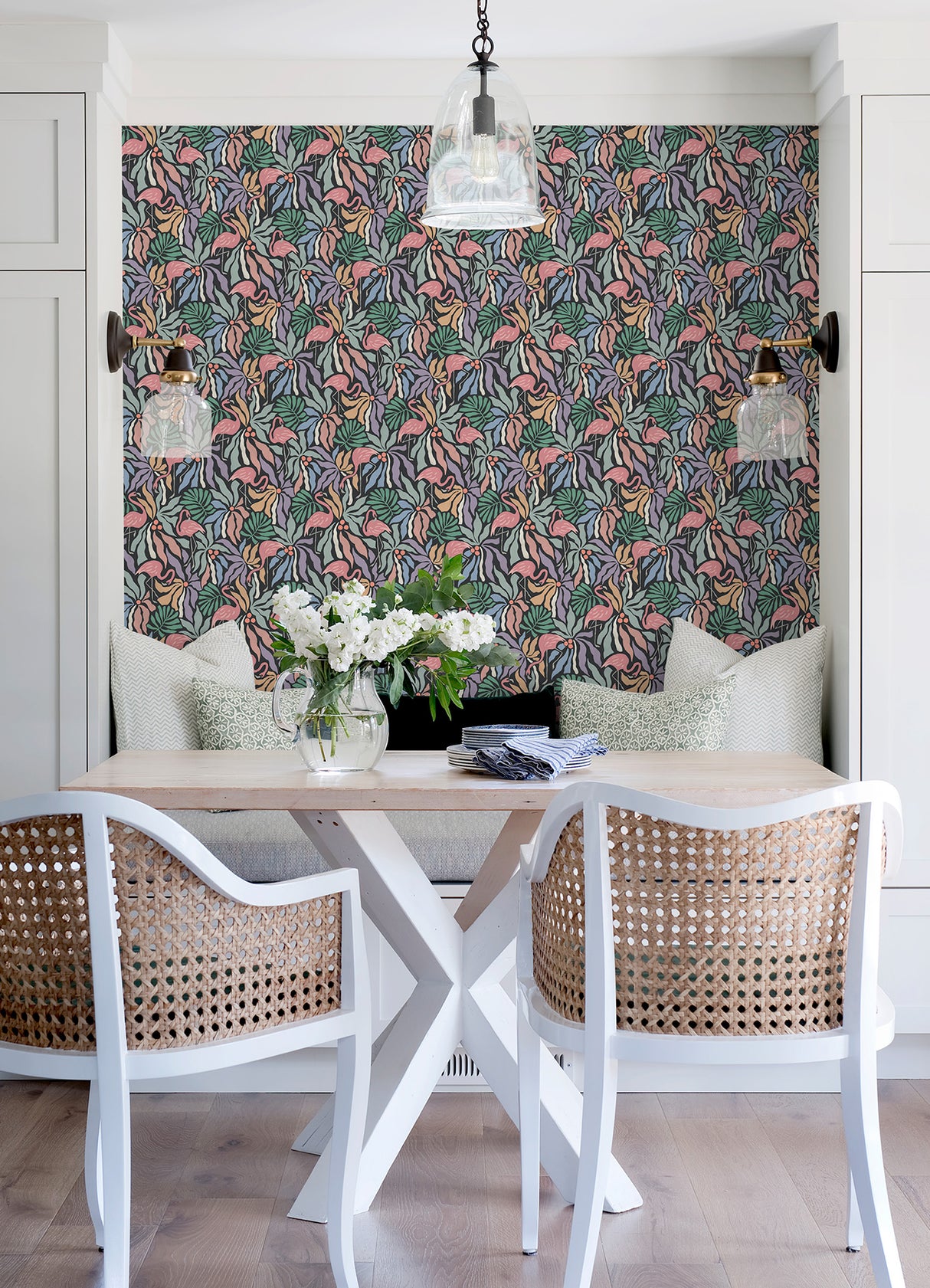 Flamingo Fun Black by WallPops Vibrant Tropical Flamingo and Lush Botanical Leaf Fully Removable Peel and Stick Wallpaper Roll - NUS6624