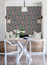 Flamingo Fun Black by WallPops Vibrant Tropical Flamingo and Lush Botanical Leaf Fully Removable Peel and Stick Wallpaper Roll - NUS6624