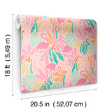 Flamingo Fun Pink and Green by WallPops Vibrant Tropical Flamingo Bird and Leafy Botanical Pattern Removable Peel and Stick Wallpaper - NUS6625