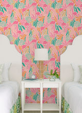 Flamingo Fun Pink and Green by WallPops Vibrant Tropical Flamingo Bird and Leafy Botanical Pattern Removable Peel and Stick Wallpaper - NUS6625