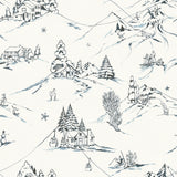 Mountain Side Blue Peel and Stick Wallpaper by WallPops NUS6626 - Winter Mountain Toile Ski Lodge Scene
