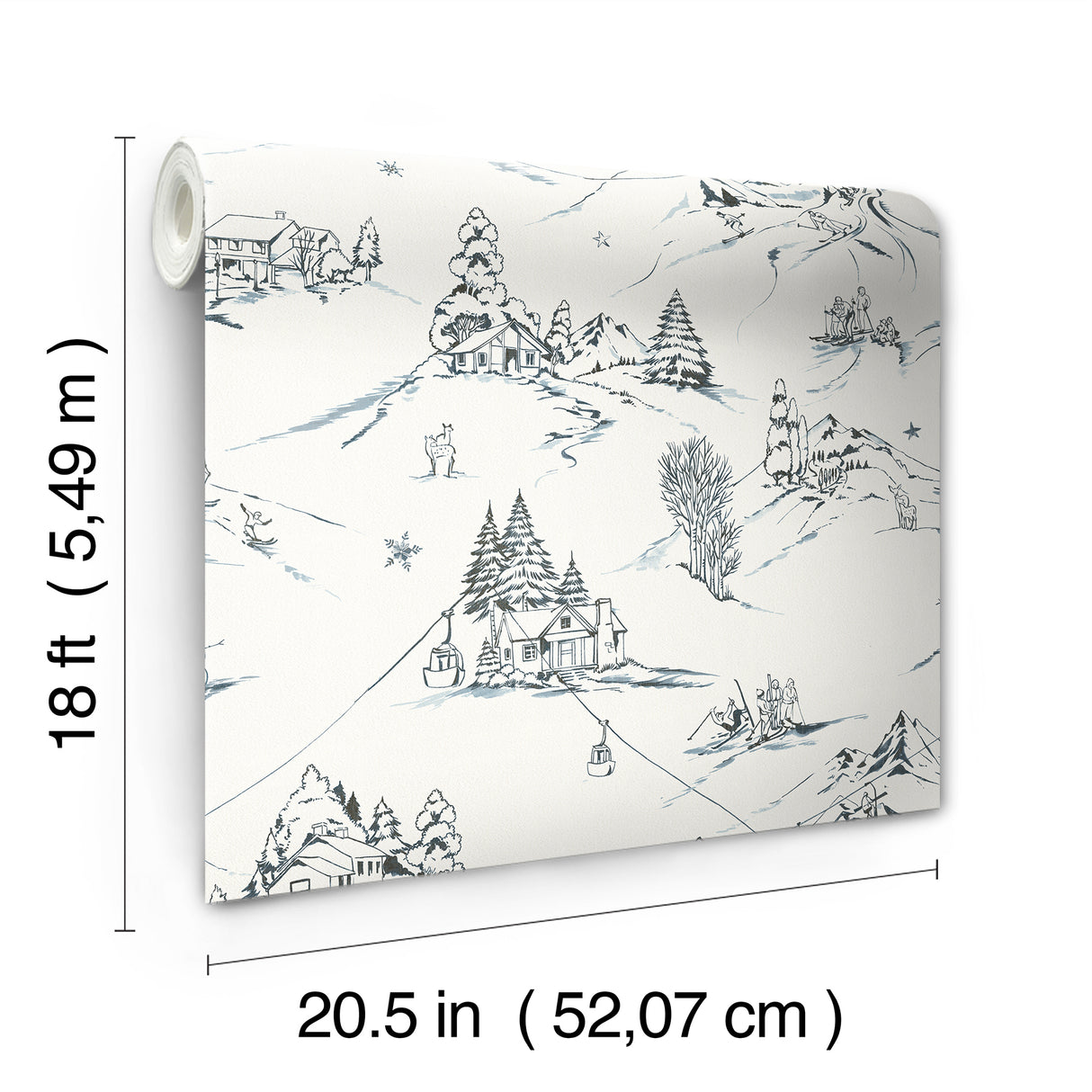Mountain Side Blue by WallPops Peel and Stick Fully Removable NuWallpaper Winter Mountain Ski Lodge Toile Scenery Wallpaper Roll - NUS6626