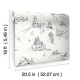 Mountain Side Blue by WallPops Peel and Stick Fully Removable NuWallpaper Winter Mountain Ski Lodge Toile Scenery Wallpaper Roll - NUS6626