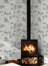 Mountain Side Blue by WallPops Peel and Stick Fully Removable NuWallpaper Winter Mountain Ski Lodge Toile Scenery Wallpaper Roll - NUS6626