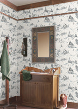 Mountain Side Blue by WallPops Peel and Stick Fully Removable NuWallpaper Winter Mountain Ski Lodge Toile Scenery Wallpaper Roll - NUS6626