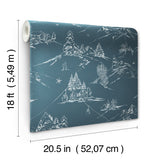 Mountain Side Denim by WallPops Peel and Stick Vinyl Winter Mountain Lodge Toile Ski Scene Fully Removable Wallpaper Roll - NUS6627