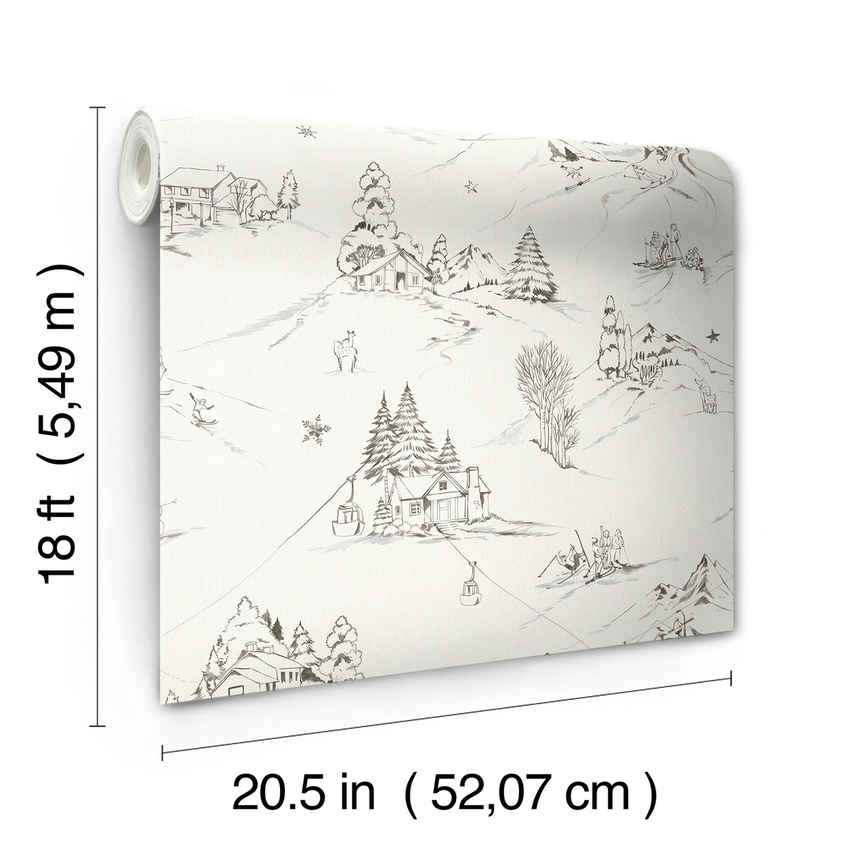 Mountain Side Charcoal by WallPops Hand-Drawn Winter Mountain Lodge Toile Peel and Stick Wallpaper for DIY Projects - NUS6628