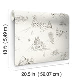 Mountain Side Charcoal by WallPops Hand-Drawn Winter Mountain Lodge Toile Peel and Stick Wallpaper for DIY Projects - NUS6628
