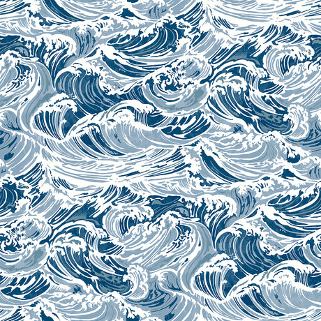 Crashing Waves Navy Peel and Stick Wallpaper by WallPops NUS6629