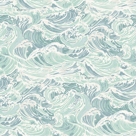 Crashing Waves Turquoise Peel and Stick Wallpaper by WallPops NUS6630