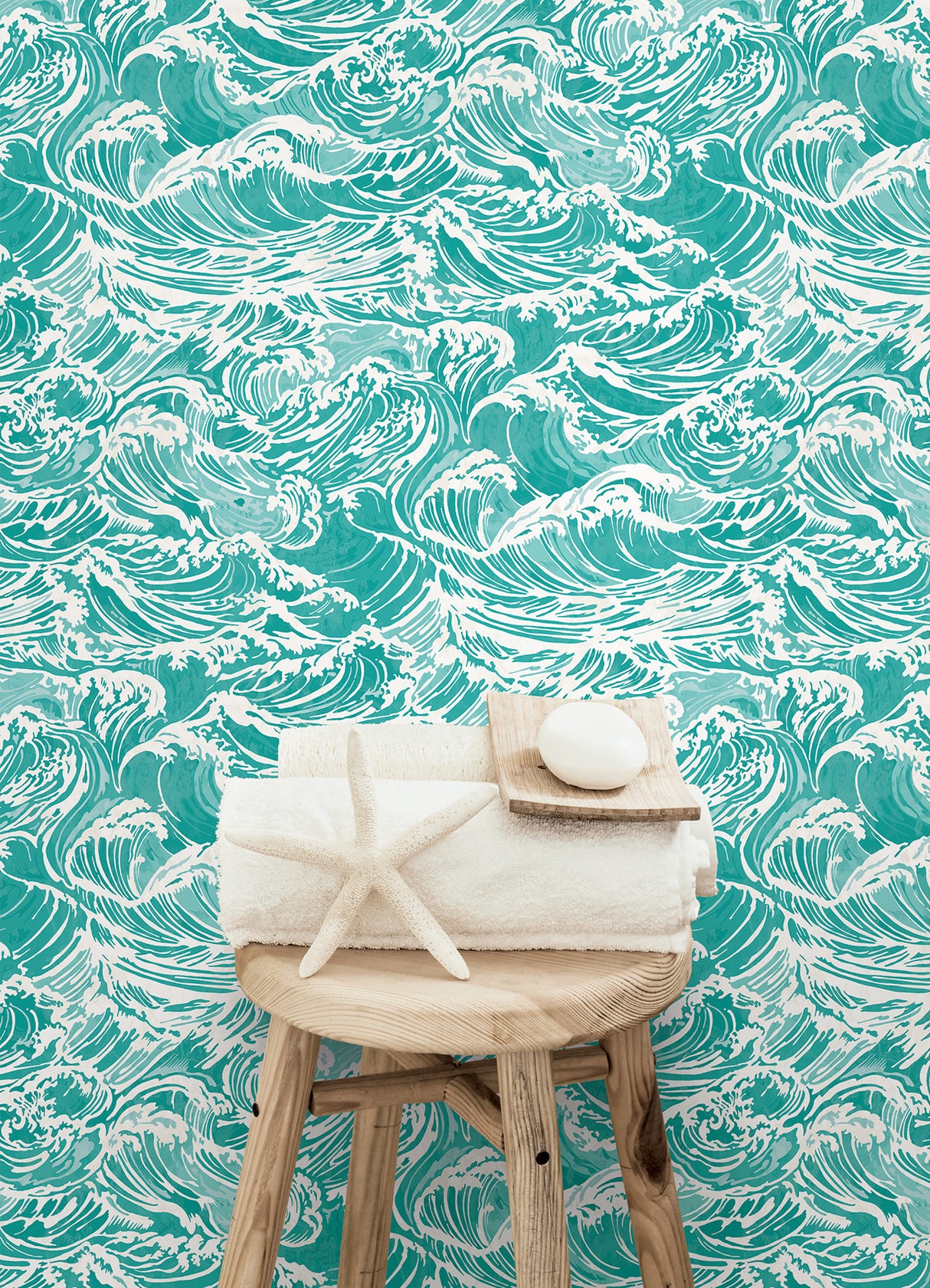Crashing Waves Teal by WallPops Coastal Ocean Wave Peel and Stick Wallpaper, Fully Removable and Repositionable 20.5 In x 18 Ft - NUS6631