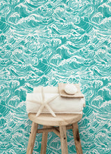 Crashing Waves Teal by WallPops Coastal Ocean Wave Peel and Stick Wallpaper, Fully Removable and Repositionable 20.5 In x 18 Ft - NUS6631