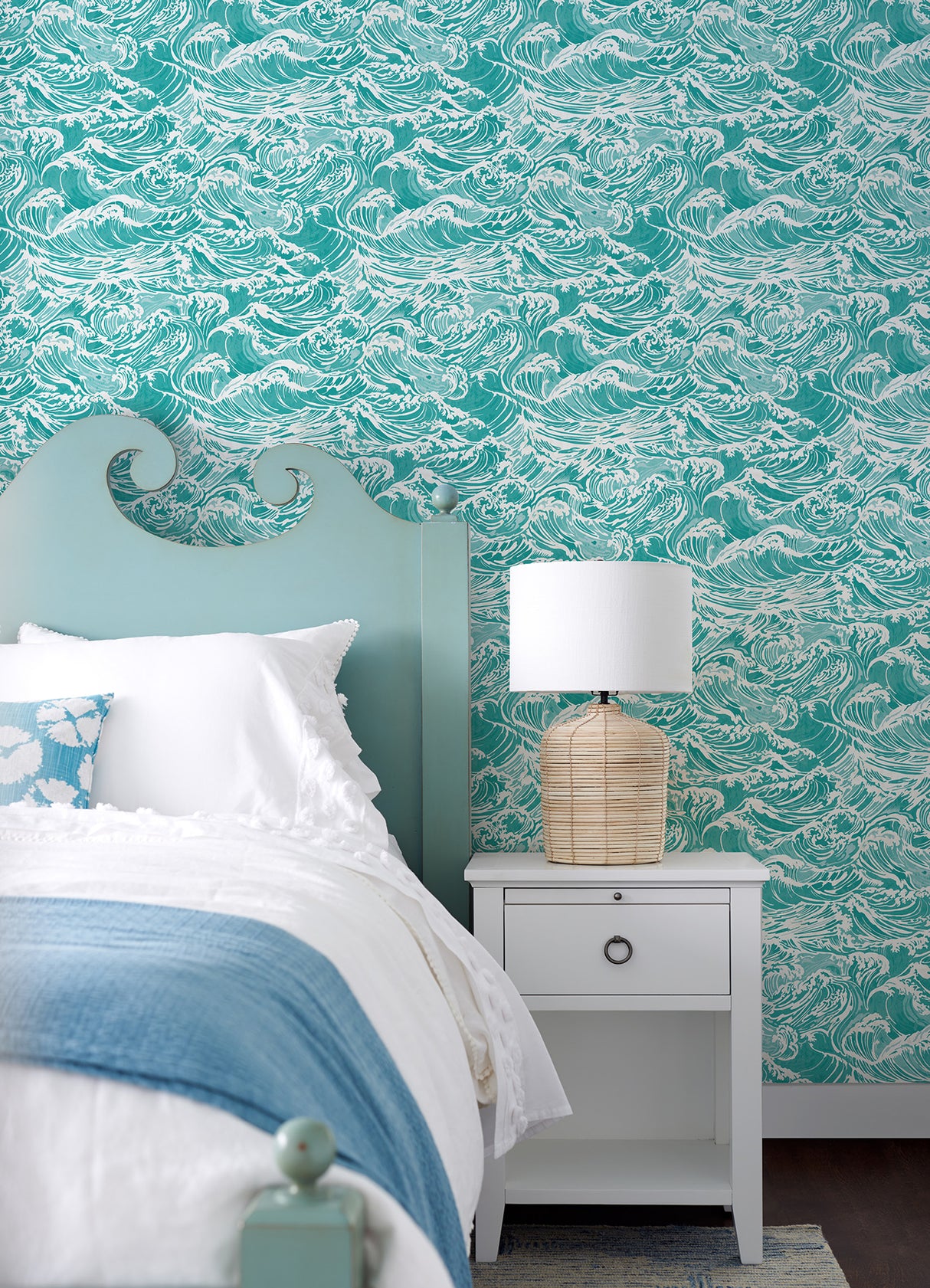 Crashing Waves Teal by WallPops Coastal Ocean Wave Peel and Stick Wallpaper, Fully Removable and Repositionable 20.5 In x 18 Ft - NUS6631