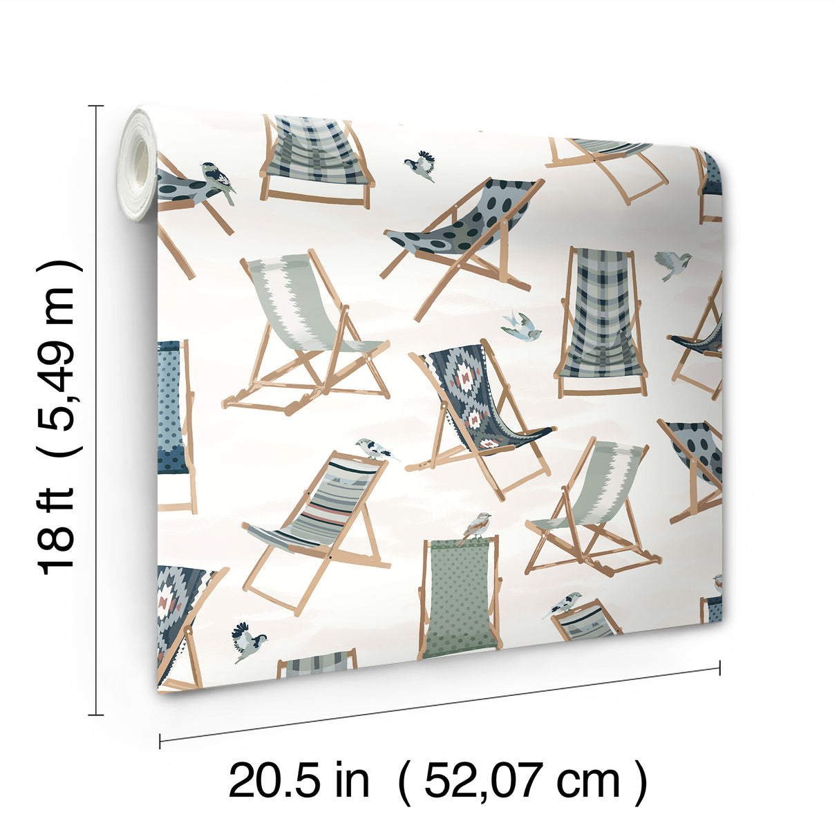 Just Lounging Green by WallPops Fully Removable Coastal Beach Deck Chair Illustrated Peel and Stick Wallpaper Roll 20.5 in x 18 ft - NUS6632