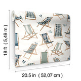 Just Lounging Green by WallPops Fully Removable Coastal Beach Deck Chair Illustrated Peel and Stick Wallpaper Roll 20.5 in x 18 ft - NUS6632