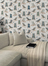 Just Lounging Green by WallPops Fully Removable Coastal Beach Deck Chair Illustrated Peel and Stick Wallpaper Roll 20.5 in x 18 ft - NUS6632