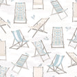 Just Lounging Sand Peel and Stick Wallpaper by WallPops NUS6633 - Coastal beach deck chair pattern in soft sand and blue tones on a white background