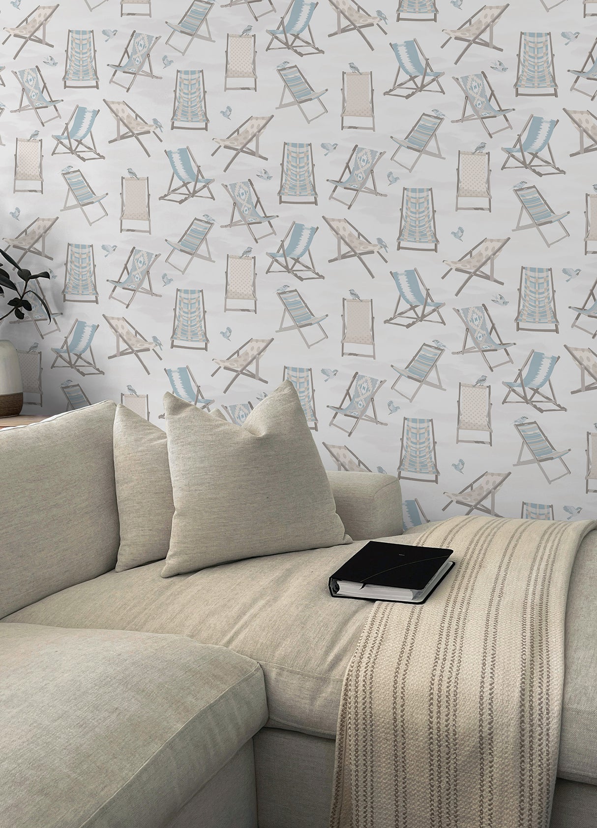 Just Lounging Sand Peel and Stick Coastal Beach Deck Chair Pattern Wallpaper, Fully Removable and Repositionable Vinyl by WallPops NUS6633