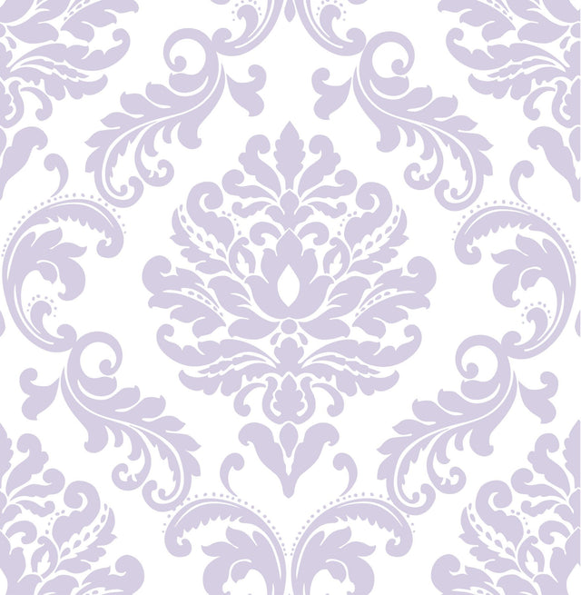Ariel Purple Peel & Stick Damask Wallpaper - NuWallpaper NUW1396