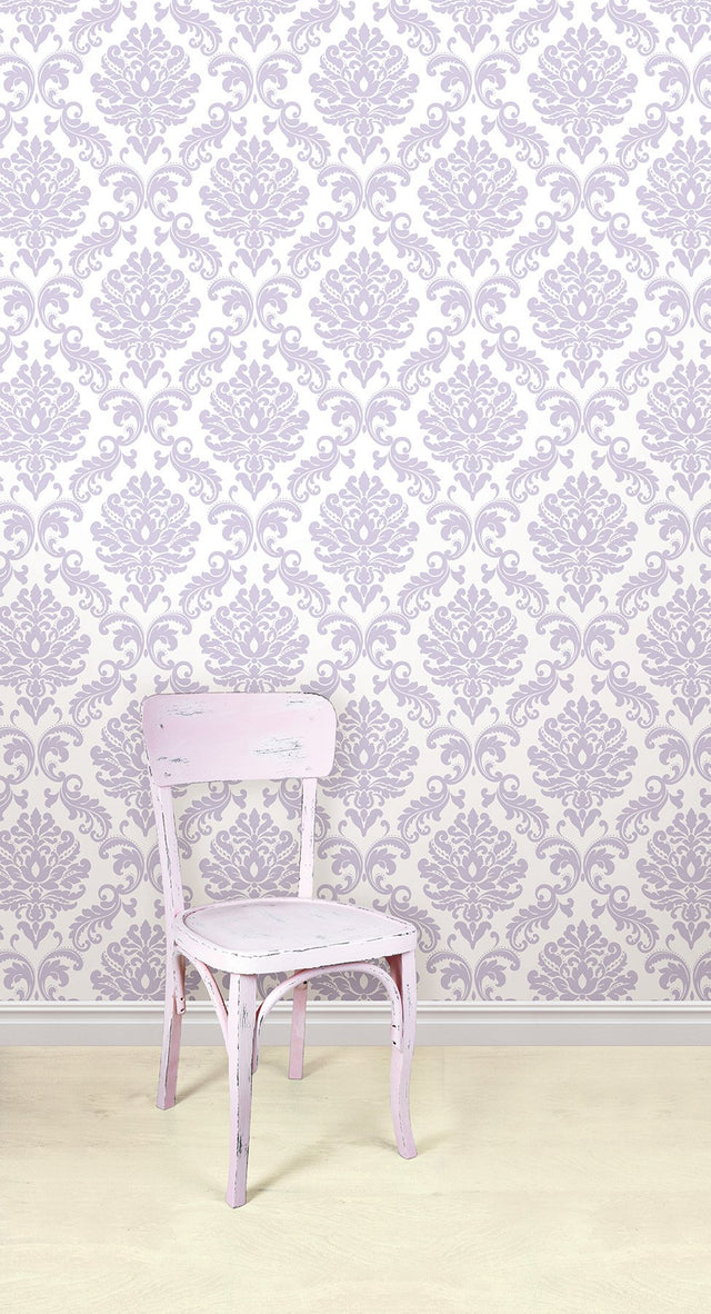 Ariel Purple Peel & Stick Damask Wallpaper - NuWallpaper NUW1396