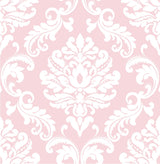 Ariel Pink Peel & Stick Damask Wallpaper - Brewster NUW1397