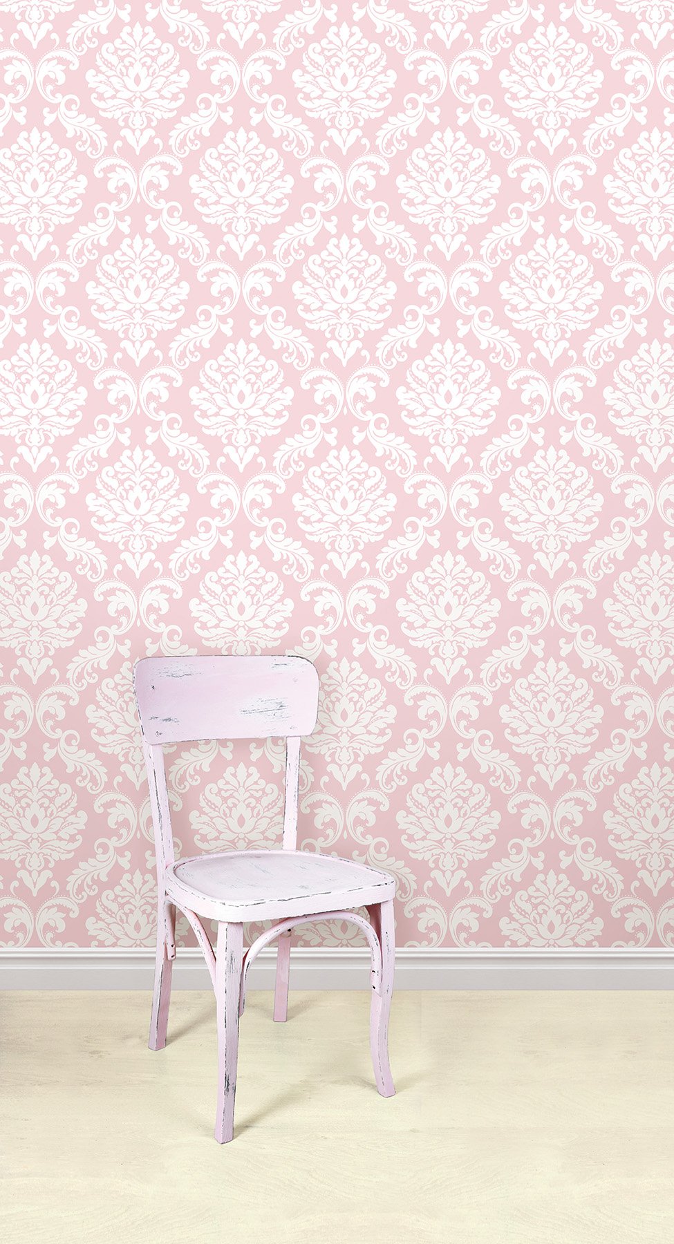 Ariel Pink Peel & Stick Damask Wallpaper - Brewster NUW1397
