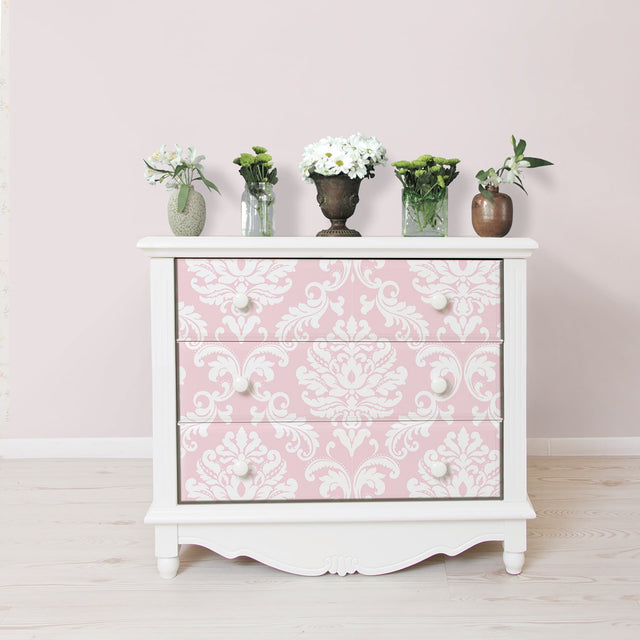 Ariel Pink Peel & Stick Wallpaper with Damask Motif - NuWallpaper NU1397