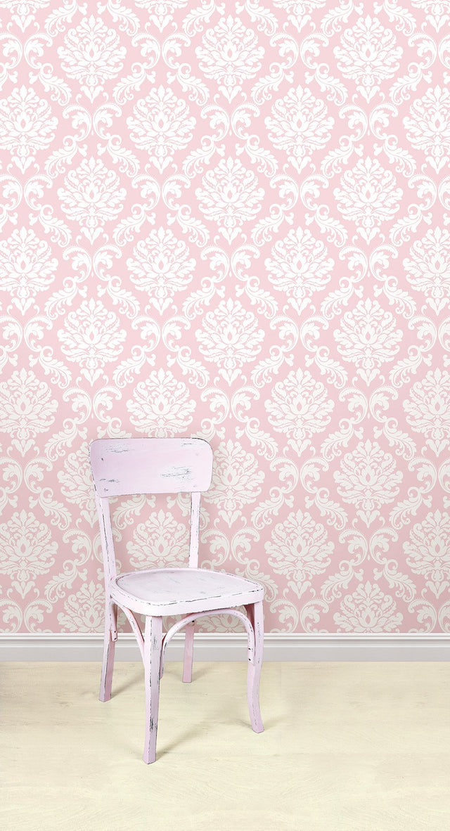 Ariel Pink Peel & Stick Wallpaper with Damask Motif - NuWallpaper NU1397