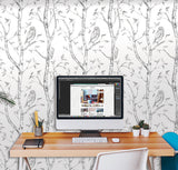 Grey Woods Peel & Stick Wallpaper with Nature Birch Trees and Owls - Brewster NUW1412