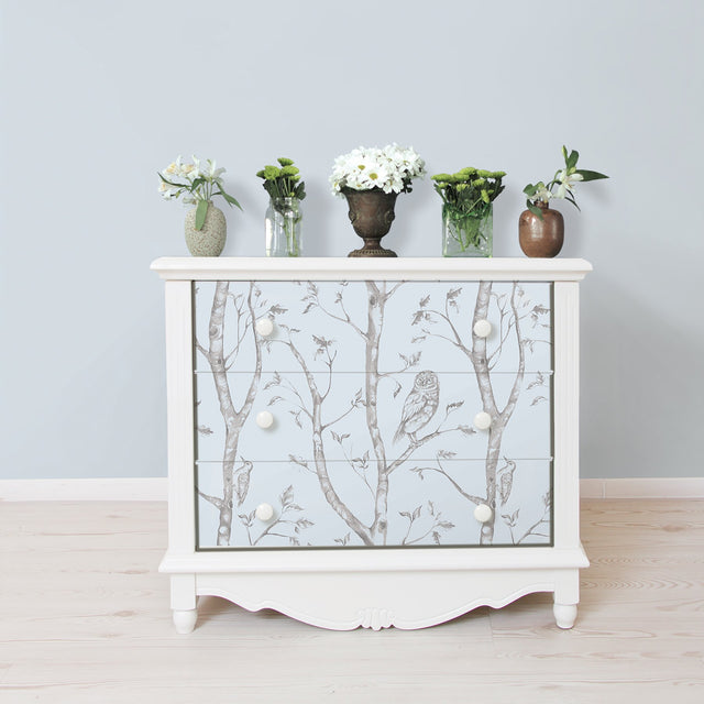 Woods Blue Peel & Stick Wallpaper with Whimsical Owl Forest Motif - NuWallpaper NU1413