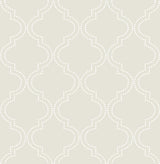 Taupe Quatrefoil Peel & Stick Wallpaper with Dotted Geometric Motif - Brewster NUW1425